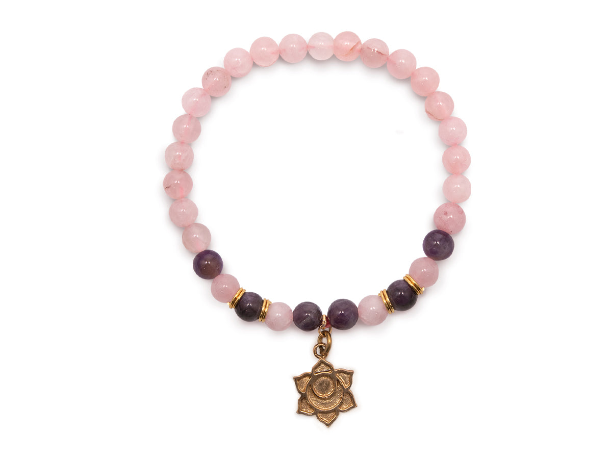 PULSERA PARA DAMA FLOR DE LOTO CUARZO ROSA.