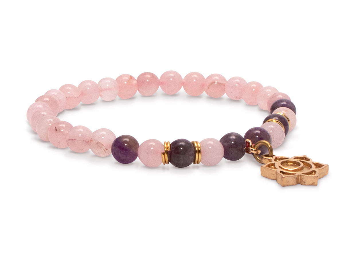 PULSERA PARA DAMA FLOR DE LOTO CUARZO ROSA.
