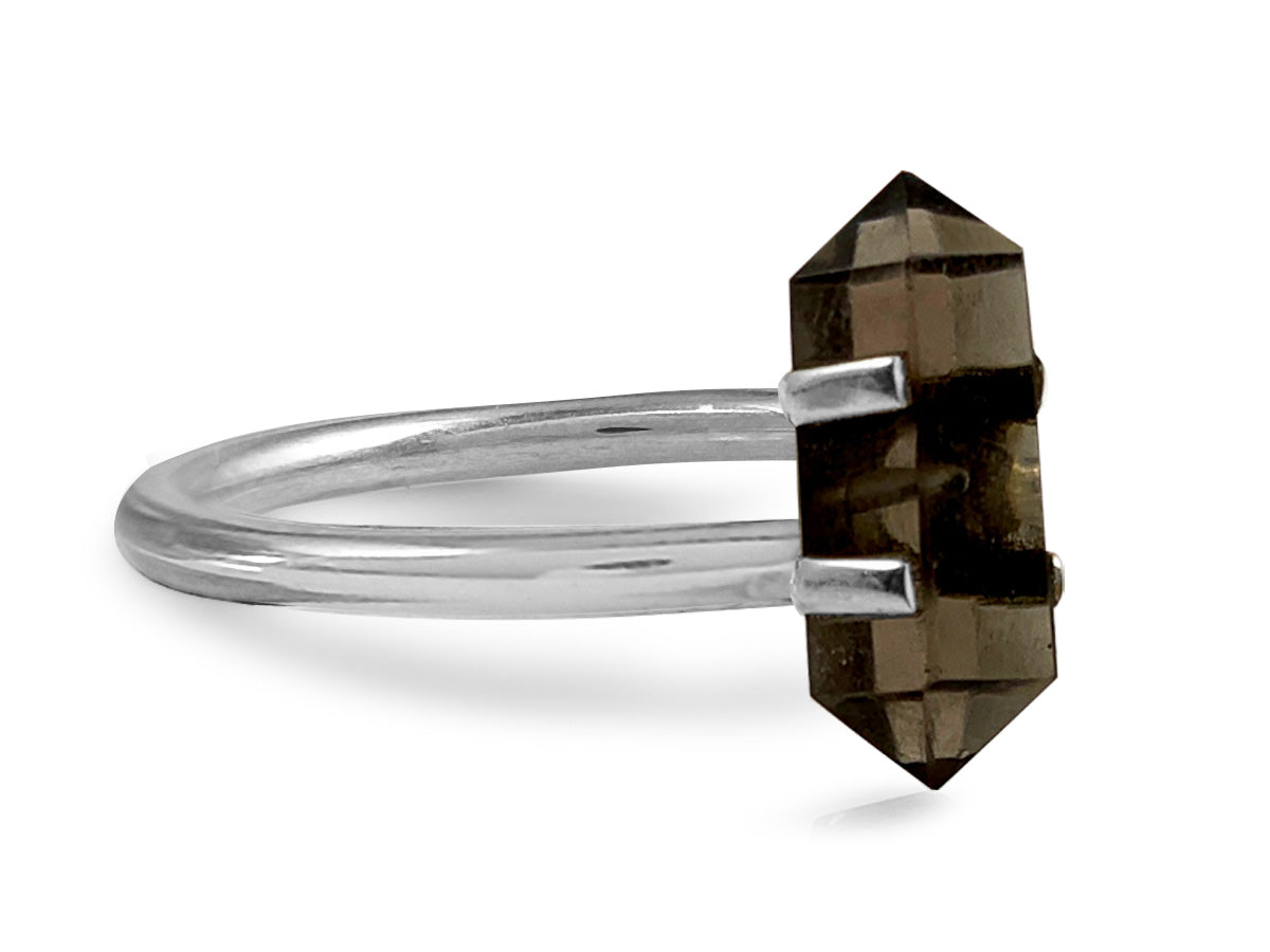 ANILLO DE PLATA .925 CENTRO DE CUARZO AHUMADO.