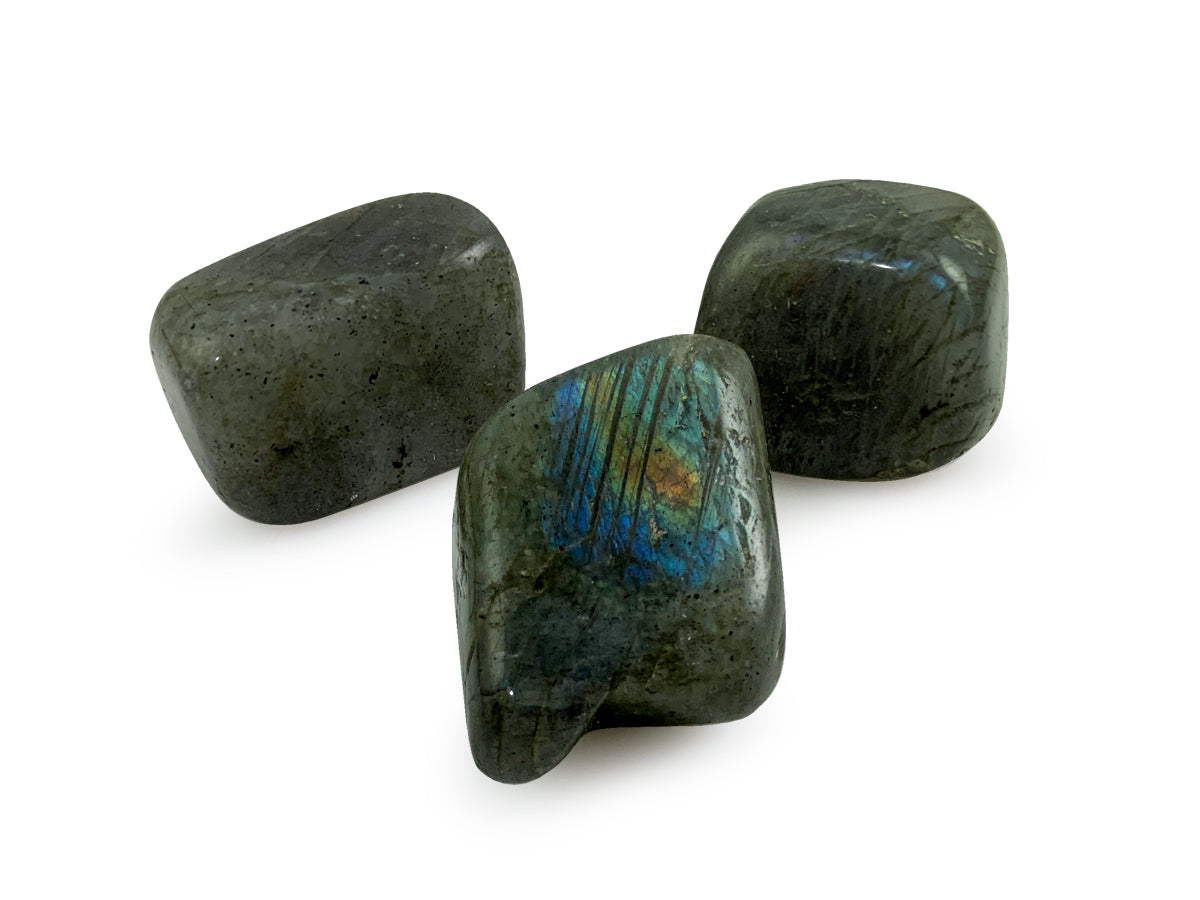 PAQUETE DE 3 PIEZAS DE TAMBORILEADO DE LABRADORITA.