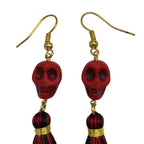 Aretes de Cráneo de Howlita Color Rojo - aretes de piedra