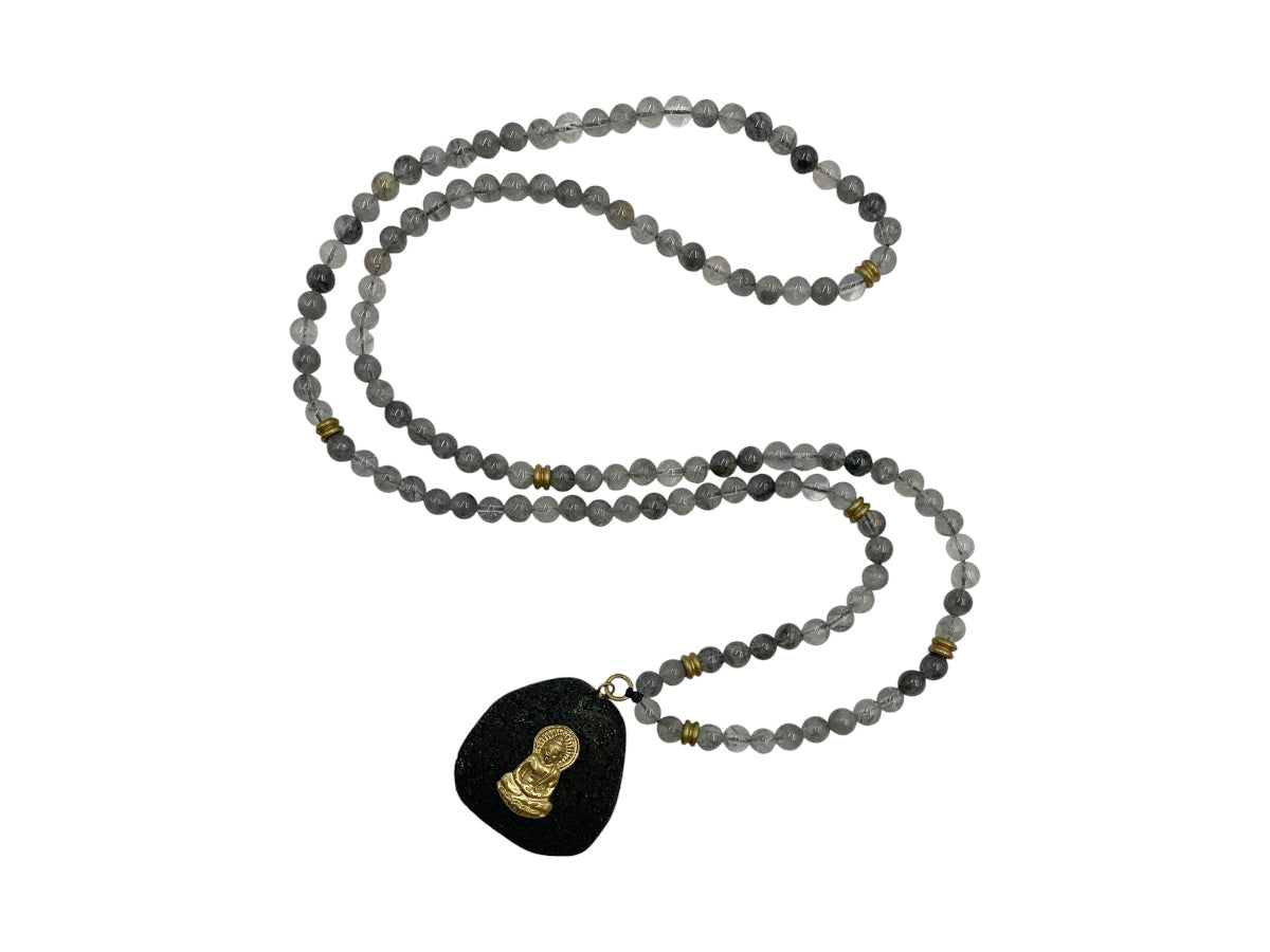 Collar Largo Cuarzo Gris - collar con dije