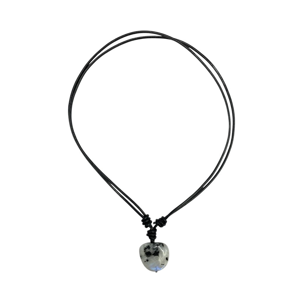 Collar Corto Cuerito Centro Nugget Piedra Luna - collar con dije
