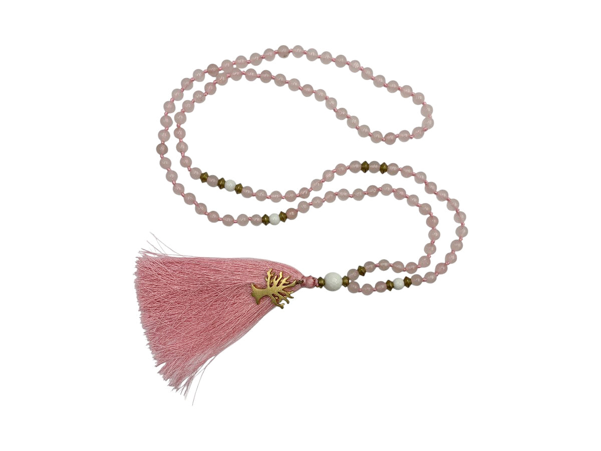 Japa Mala Collar Cuarzo Rosa - collar con dije