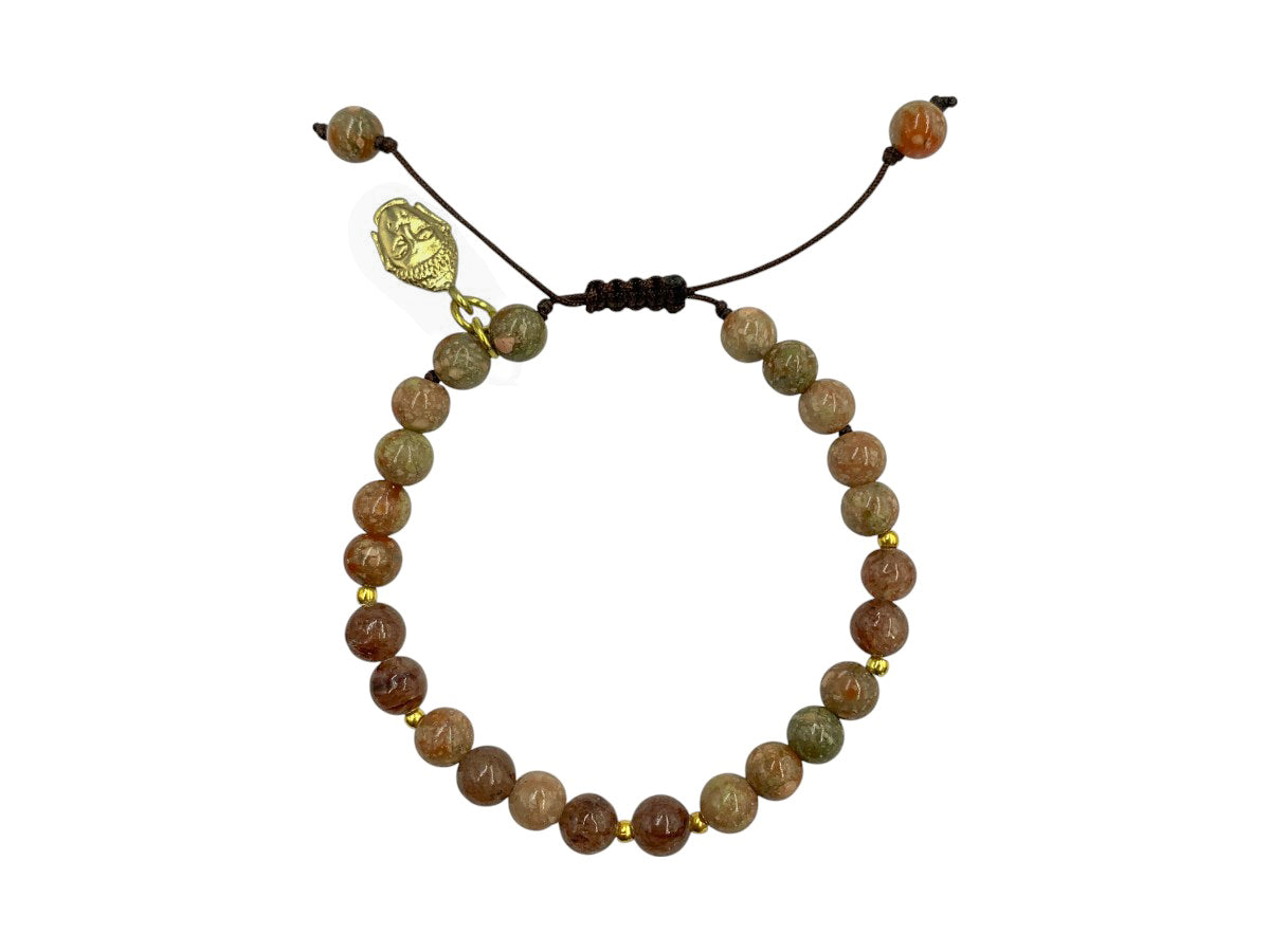 Pulsera Dorada de Unakita y Cuarzo Cherry con Buda - pulsera de piedras