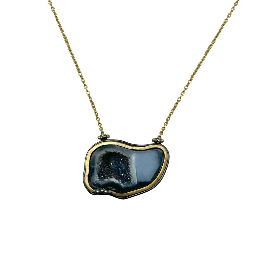 Collar Plata .925 con Dije Geoda Mini Tabasco en Baño Dorado - collar con dije