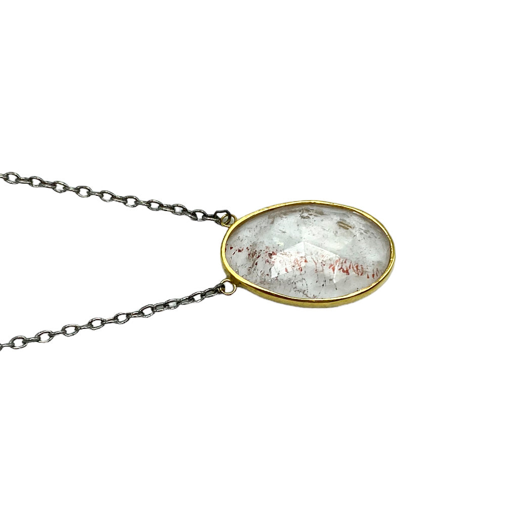 Collar de Plata .925 Centro Lapidocrosita en Bisel Dorado - vista lateral