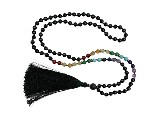 JAPA MALA COLLAR OBSIDIANA CON CHAKRAS.