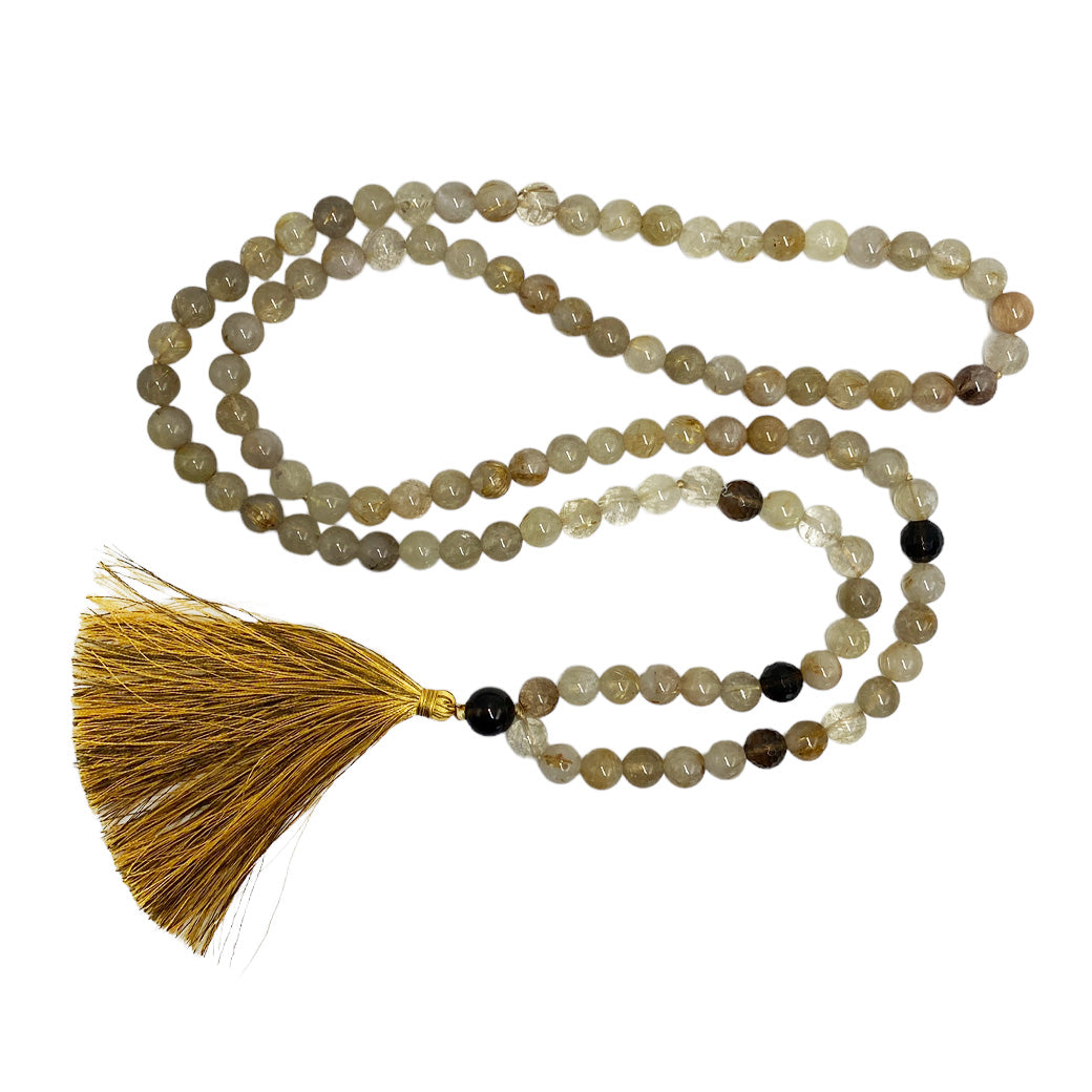 Japa Mala Collar Cuarzo Rutilado - collar con dije