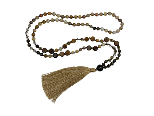 JAPA MALA COLLAR CUARZO AHUMADO CON JASPE
