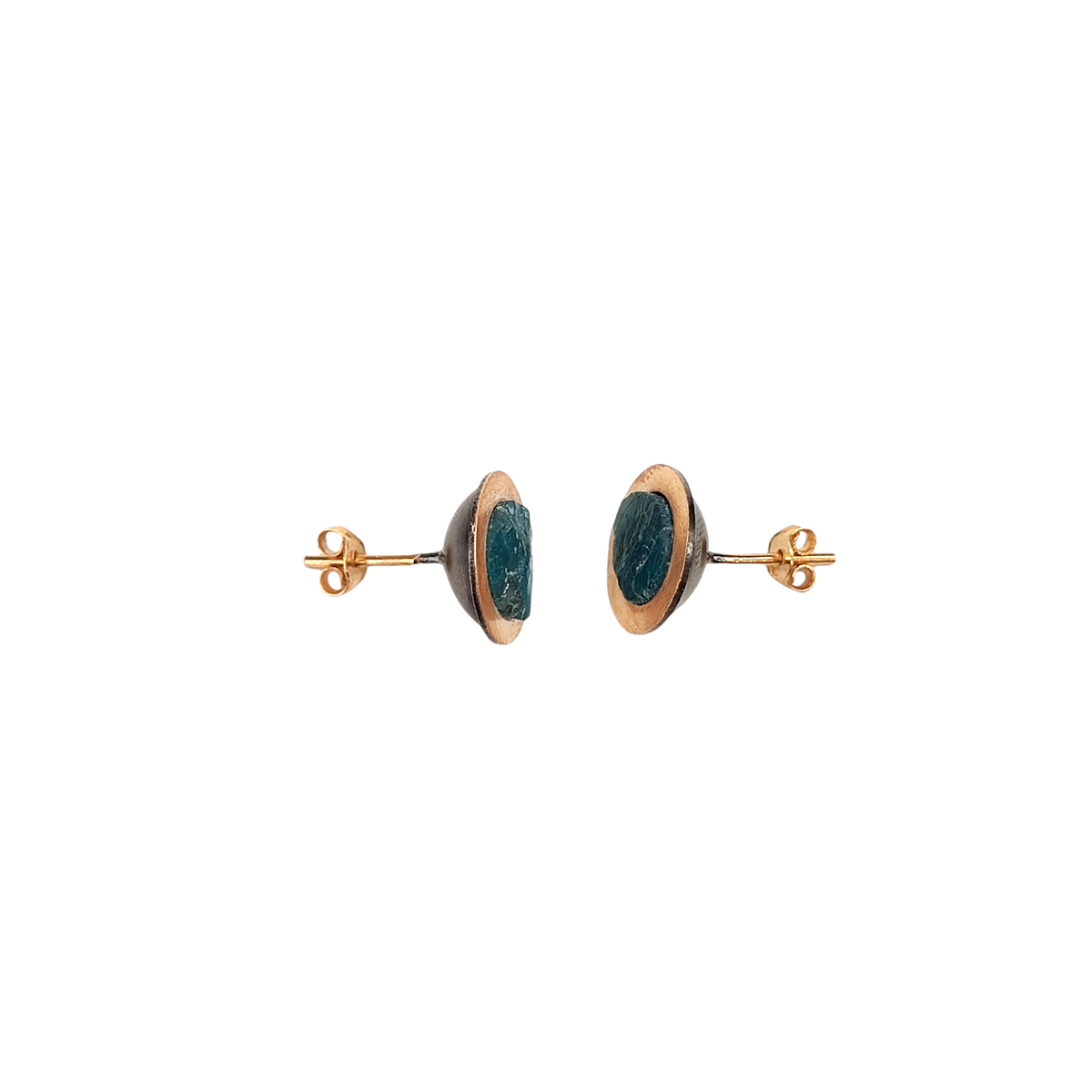 Arete Par Circular Apatito Azul Rustico Plata .925 Baño Dorado - vista lateral