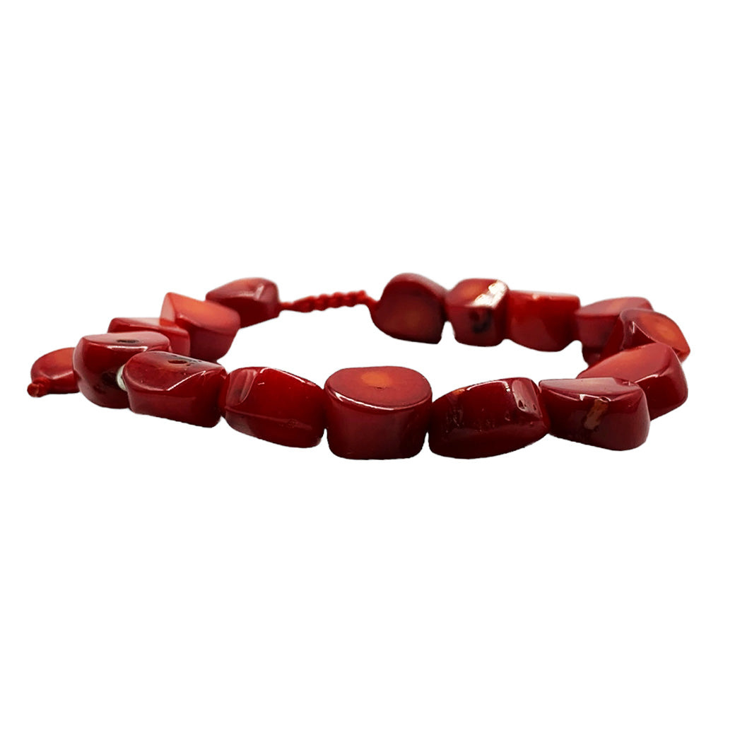 Pulsera Coral Rojo Nugget - detalle de textura y color