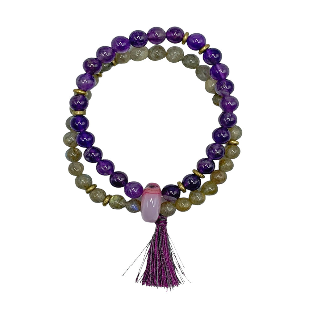 Pulsera Dama Esferas Doble Amatista-labradorita - en forma de esfera