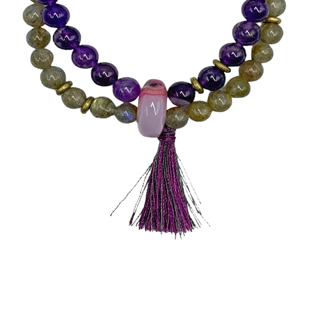 Pulsera Dama Esferas Doble Amatista-labradorita - vista lateral