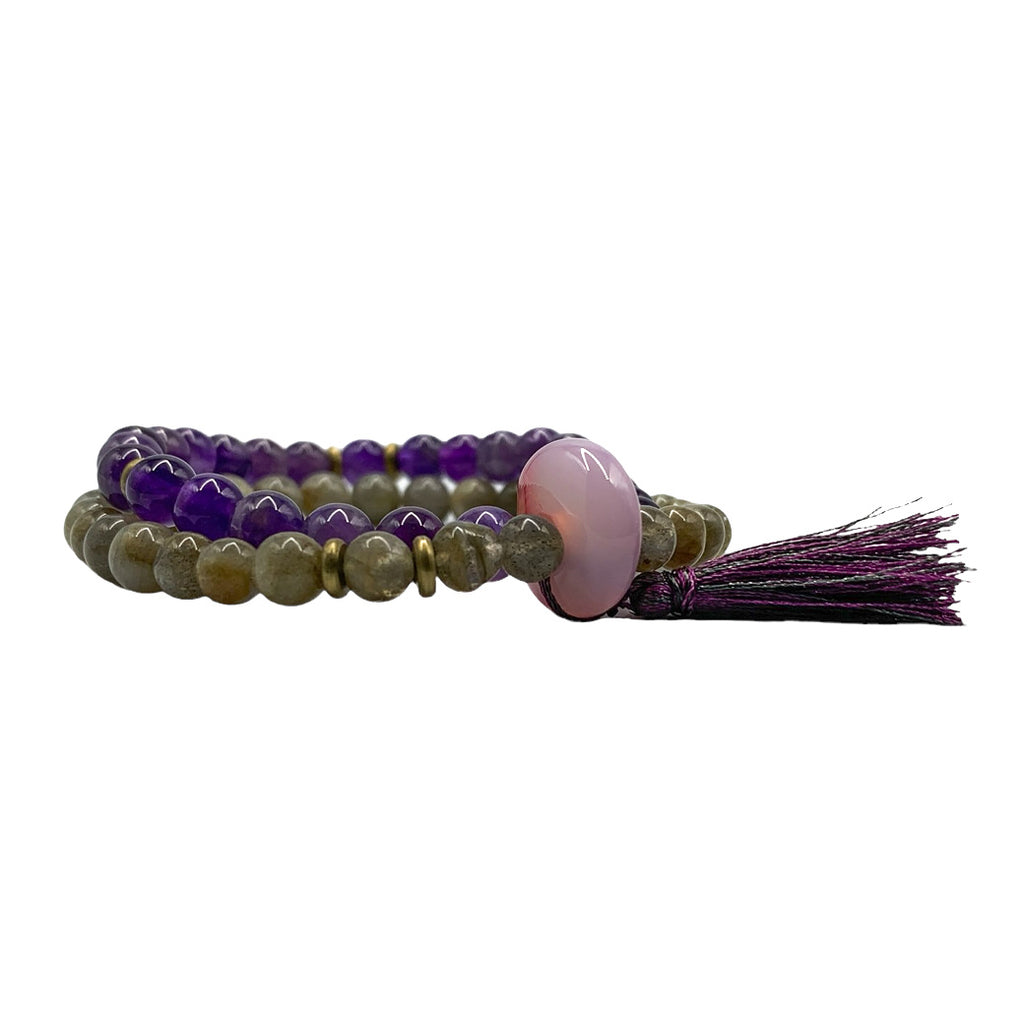 Pulsera Dama Esferas Doble Amatista-labradorita - detalle de textura y color