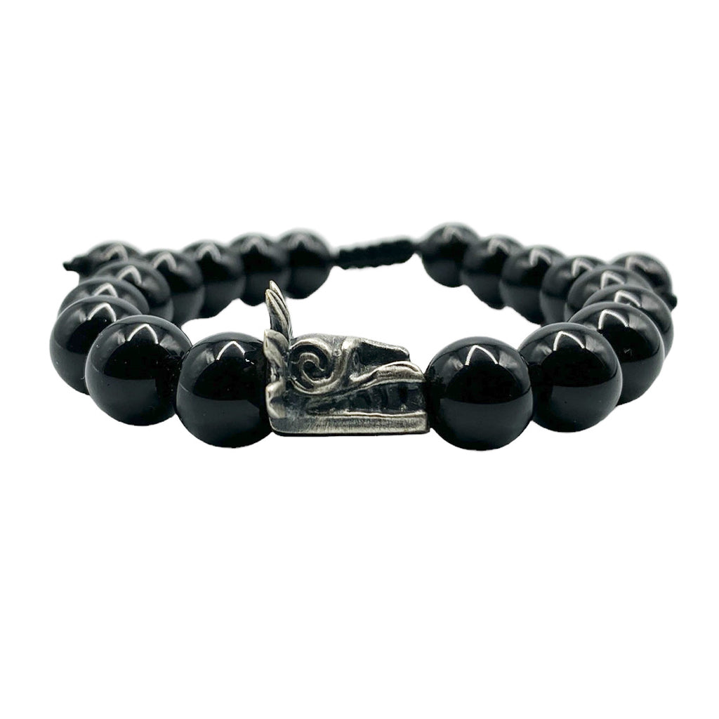 Pulsera Quetzalcóatl Ónix Negro - detalle de textura y color