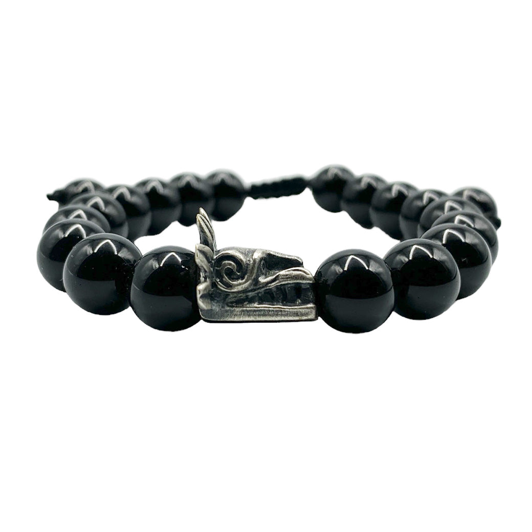 Pulsera Quetzalcóatl Ónix Negro - detalle de textura y color