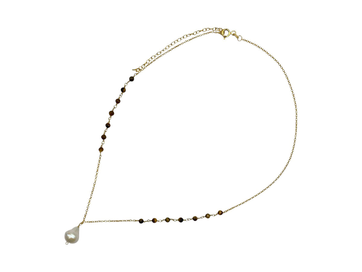 Collar de Plata .925 con Ojo de Tigre y Perla - collar con dije