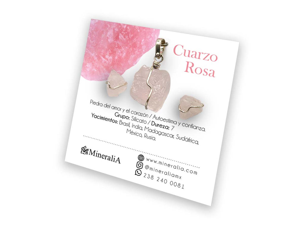 Set Dije y Aretes de Cuarzo Rosa en Plata .925 - vista lateral