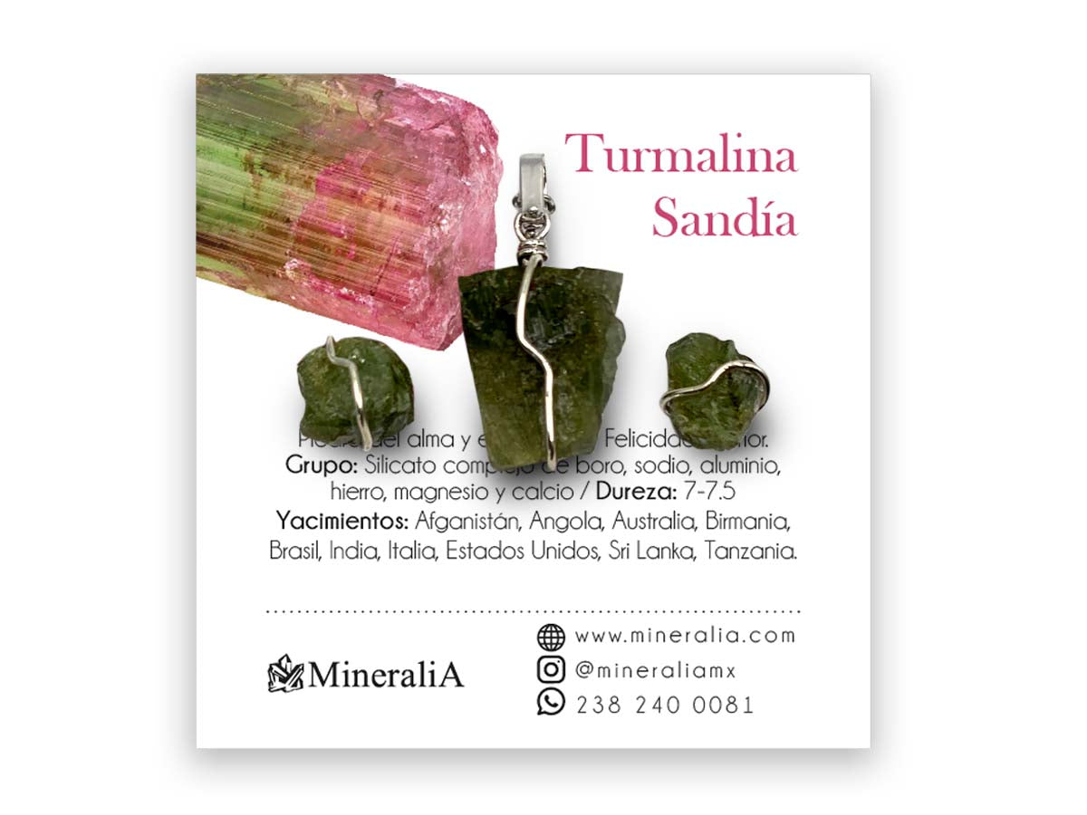 Set Dije y Aretes de Turmalina Sandía en Plata .925 - pieza en plata .925