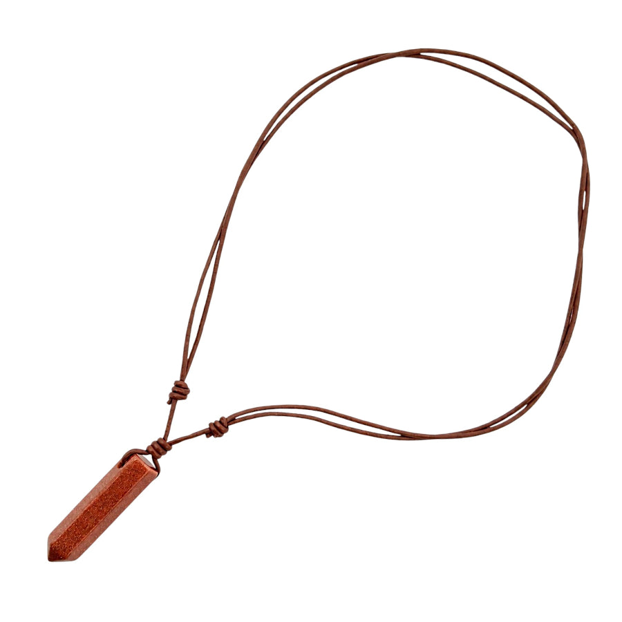 COLLAR CORTO DE CUERITO CON PUNTA DE AVENTURINA DORADA