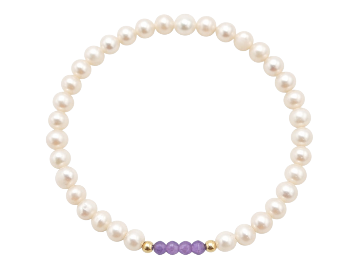 Pulsera DE Perlas Con Centro DE Amatista Y Plata .925 | MineraliA