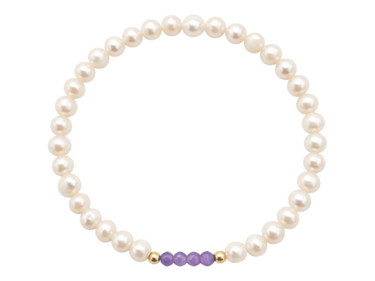 PULSERA DE PERLAS CON CENTRO DE AMATISTA Y PLATA.