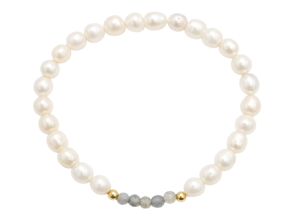 PULSERA DE PERLAS CON CENTRO DE LABRADORITA Y PLATA