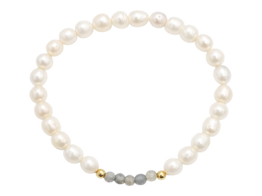 PULSERA DE PERLAS CON CENTRO DE LABRADORITA Y PLATA
