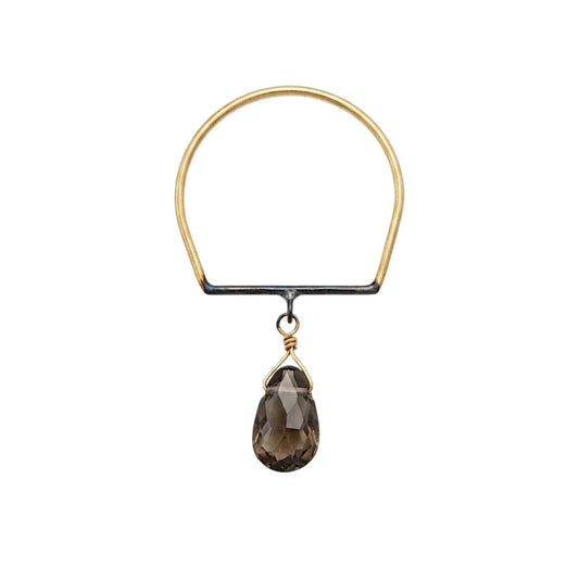 ANILLO DE PLATA .925 CON CENTRO GOTA DE CUARZO AHUMADO