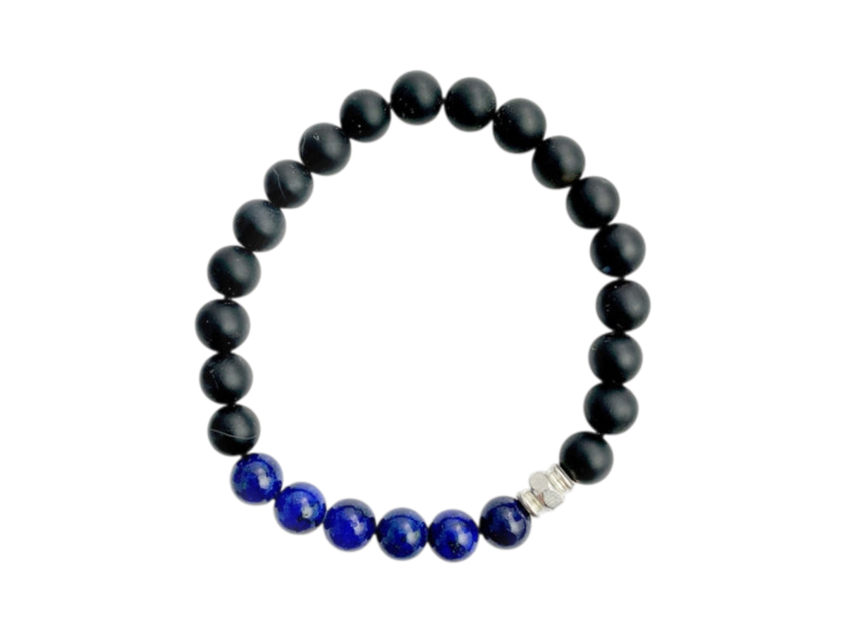 PULSERA CABALLERO ÁGATA NEGRA MATE Y LAPISLÁZULI.