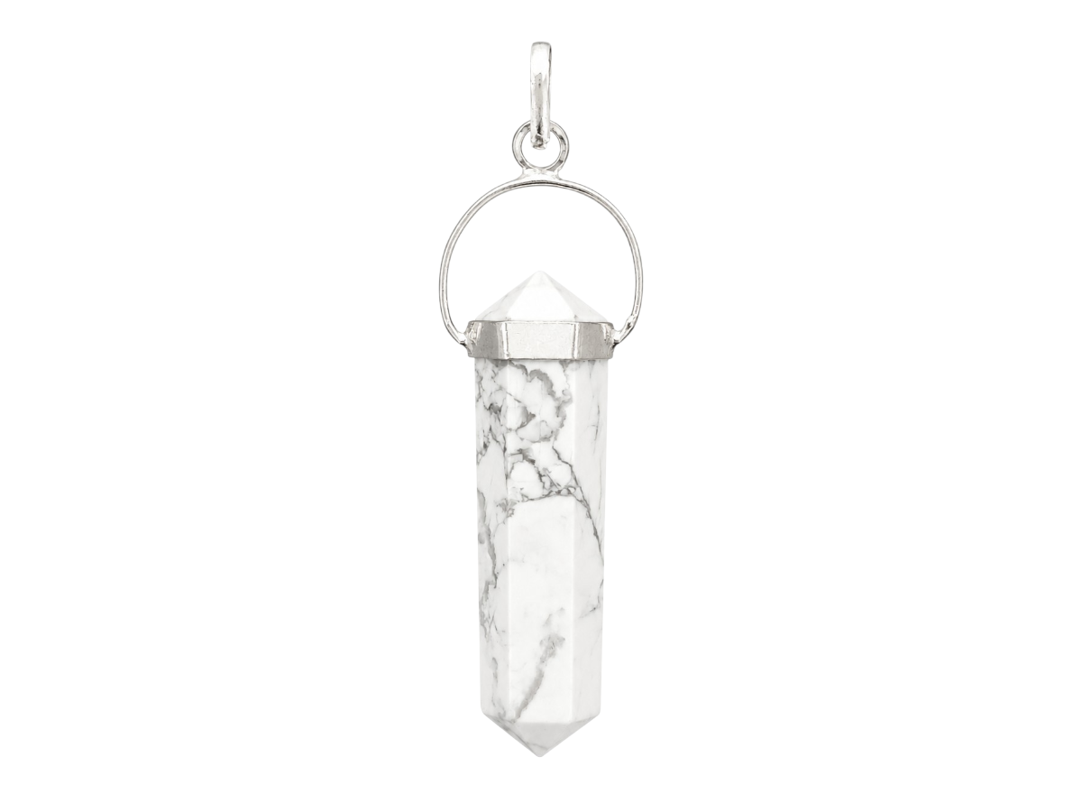 Dije Doble Punta de Howlita Blanca con Piedras Chakras Lineal - en punta natural