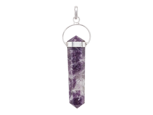 DIJE DOBLE PUNTA DE LEPIDOLITA CON PIEDRAS CHAKRAS LINEAL