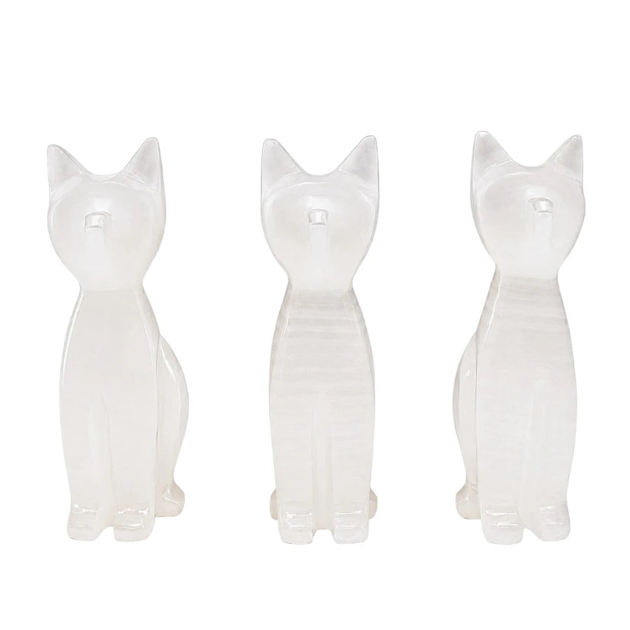 Figura Gato de Ónix Blanco Grande - vista lateral