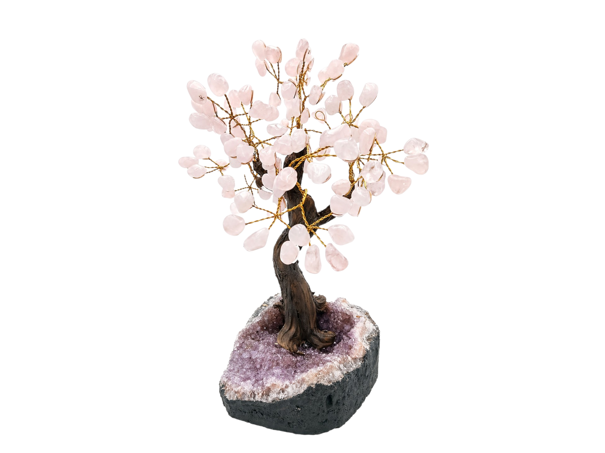 Árbol Bonsái de Cuarzo Rosa - vista lateral