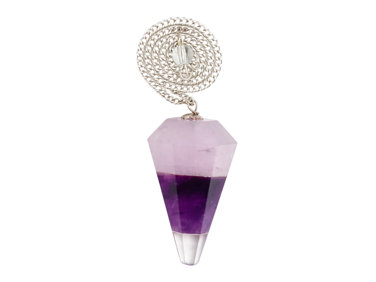 PÉNDULO DE CUARZO ROSA AMATISTA Y BLANCO FACETADO