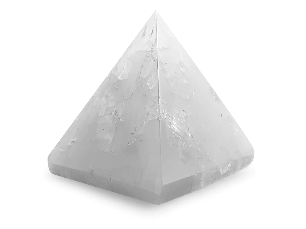 Pirámide de Selenita Blanca Pulida - en forma de pirámide