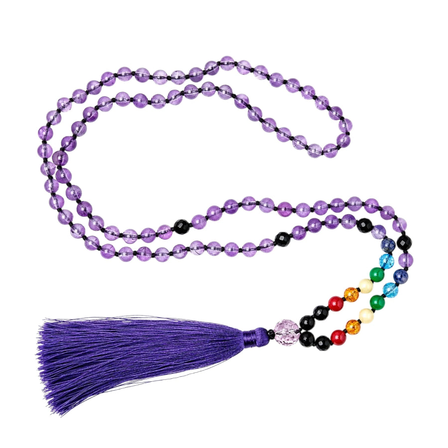 JAPA MALA: COLLAR DE AMATISTA CON ONIX Y CHAKRAS