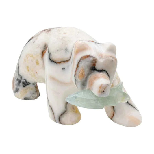 FIGURA OSO GRIZZLY CON PEZ CALCITA CEBRA