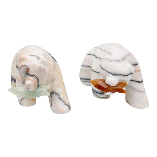 FIGURA OSO GRIZZLY CON PEZ CALCITA CEBRA
