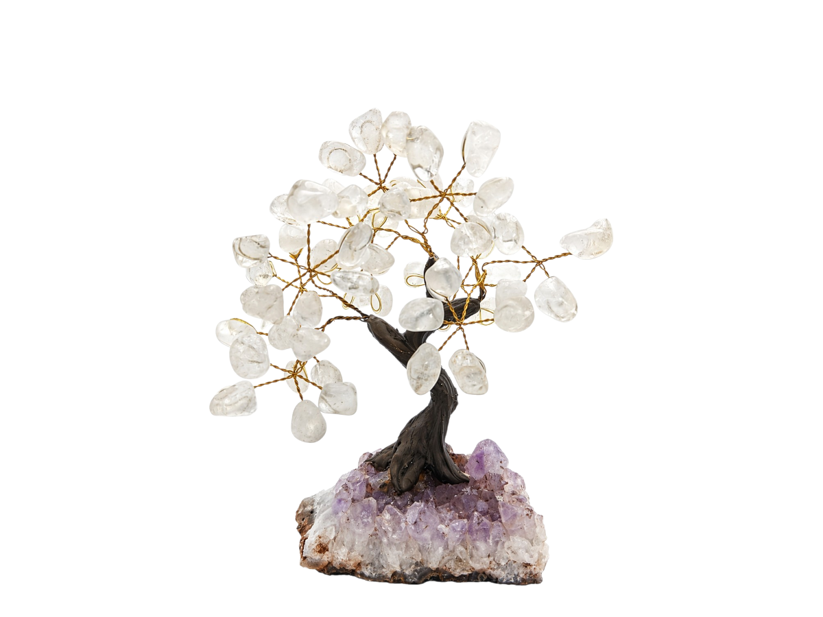 ÁRBOL BONSÁI DE CUARZO BLANCO DE 20 CM.