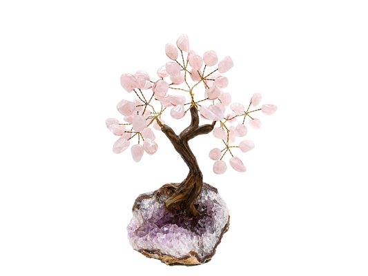 ÁRBOL BONSÁI DE CUARZO ROSA DE 20 CM