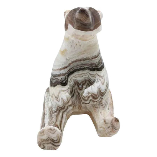 FIGURA OSO SENTADO DE ÓNIX CEBRA PULIDO
