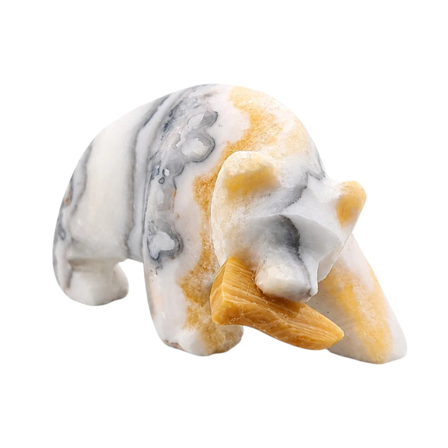 FIGURA OSO GRIZZLY CON PEZ DE CALCITA CEBRA