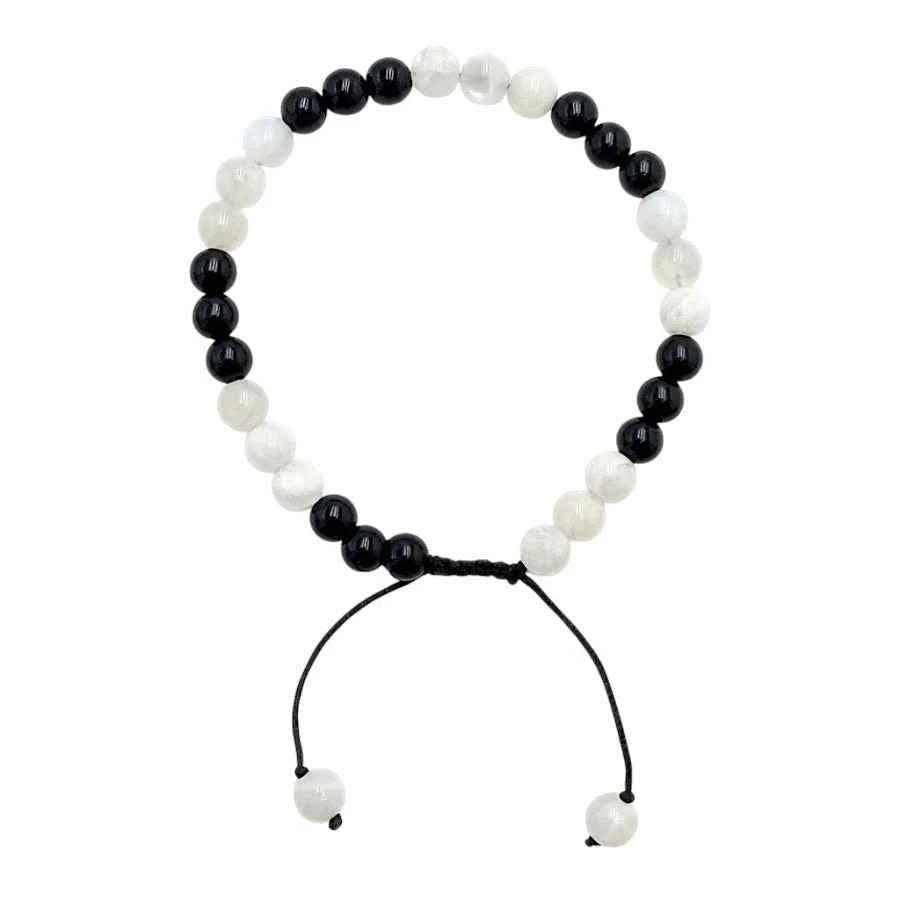 PULSERA ESFERA PIEDRA LUNA-OBSIDIANA NEGRA