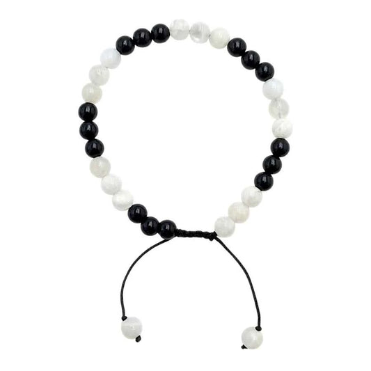 PULSERA ESFERA PIEDRA LUNA-OBSIDIANA NEGRA
