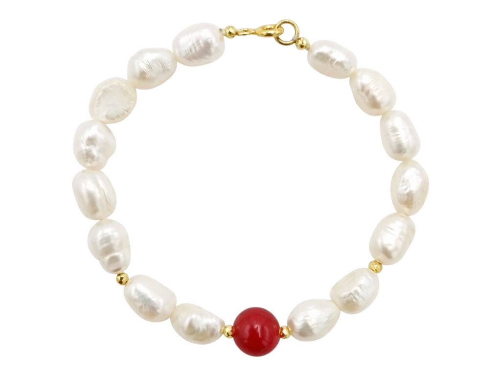 Pulsera de Perlas Centro Coral Rojo - pulsera de piedras