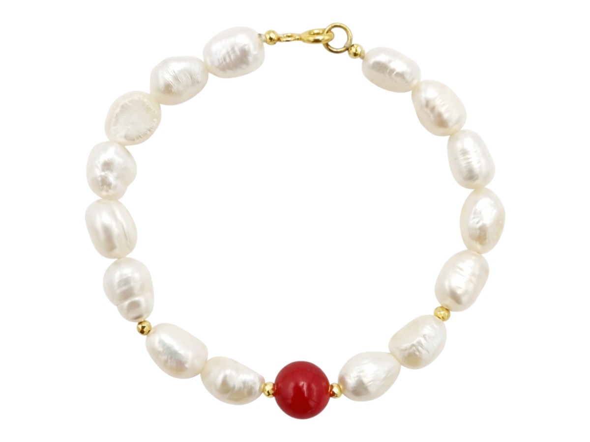 Pulsera de Perlas Centro Coral Rojo - pulsera de piedras