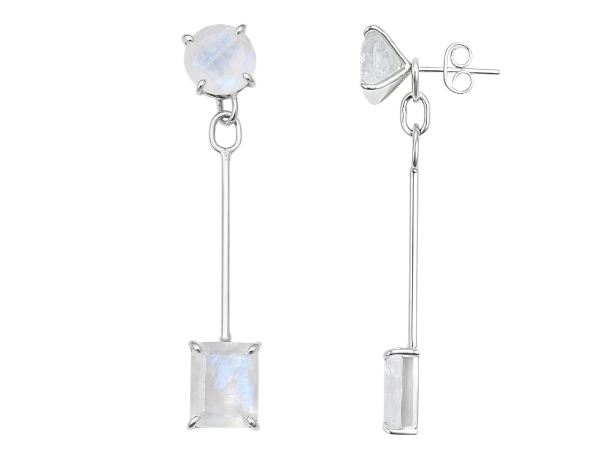 Arete Par Plata.925 Piedra Luna - tallada en forma de luna
