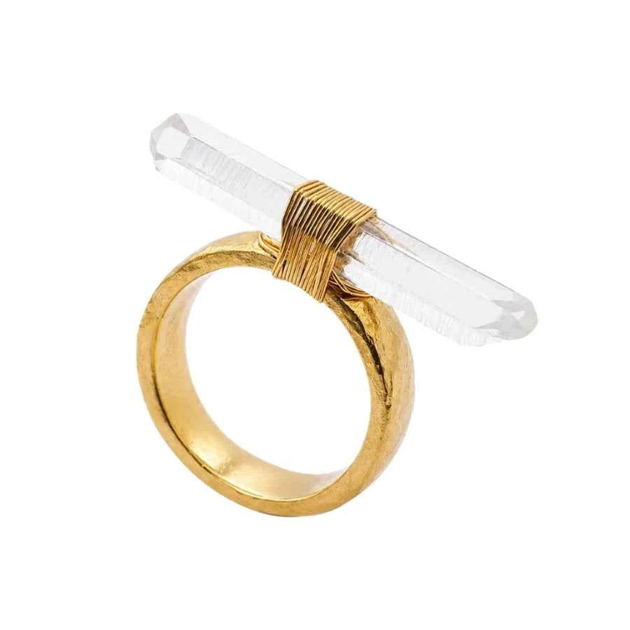 ANILLO DE BRONCE  CON DOBLE PUNTA DE CUARZO